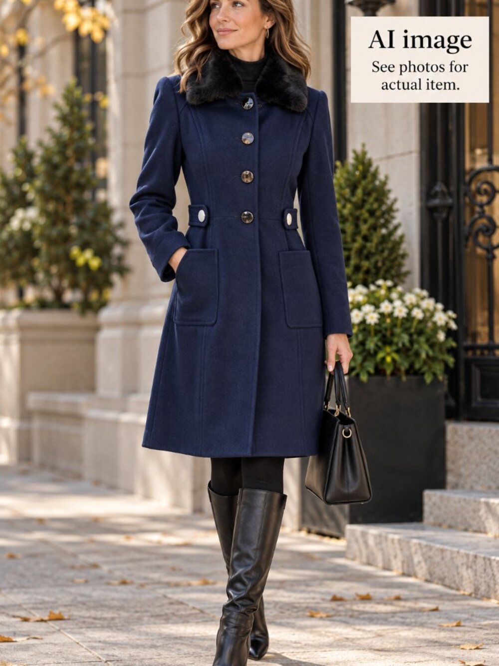 Dorothy Perkins Pea Coat Womens US 2 Blue Formal Faux Fur Doll Princess Skater